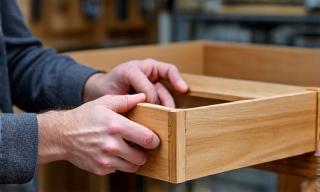 Custom furniture drawer being fitted by a craftsmen.