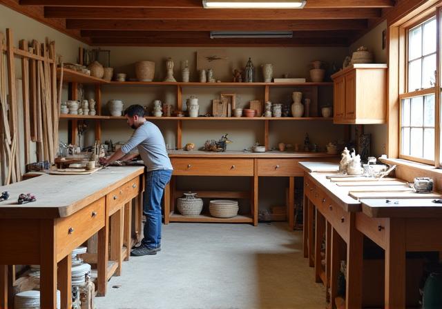 The London Furniture Restoration Co. workshop with woodworking tools.